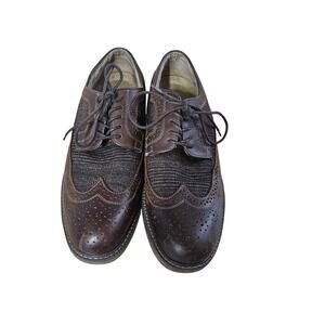 G.H. Bass Pasadena Brown Leather & Plaid Fabric Wingtip Oxford